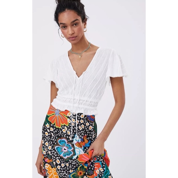 Anthropologie Tops - ANTHROPOLOGIE white ruffle boho crop top blouse soft cotton S